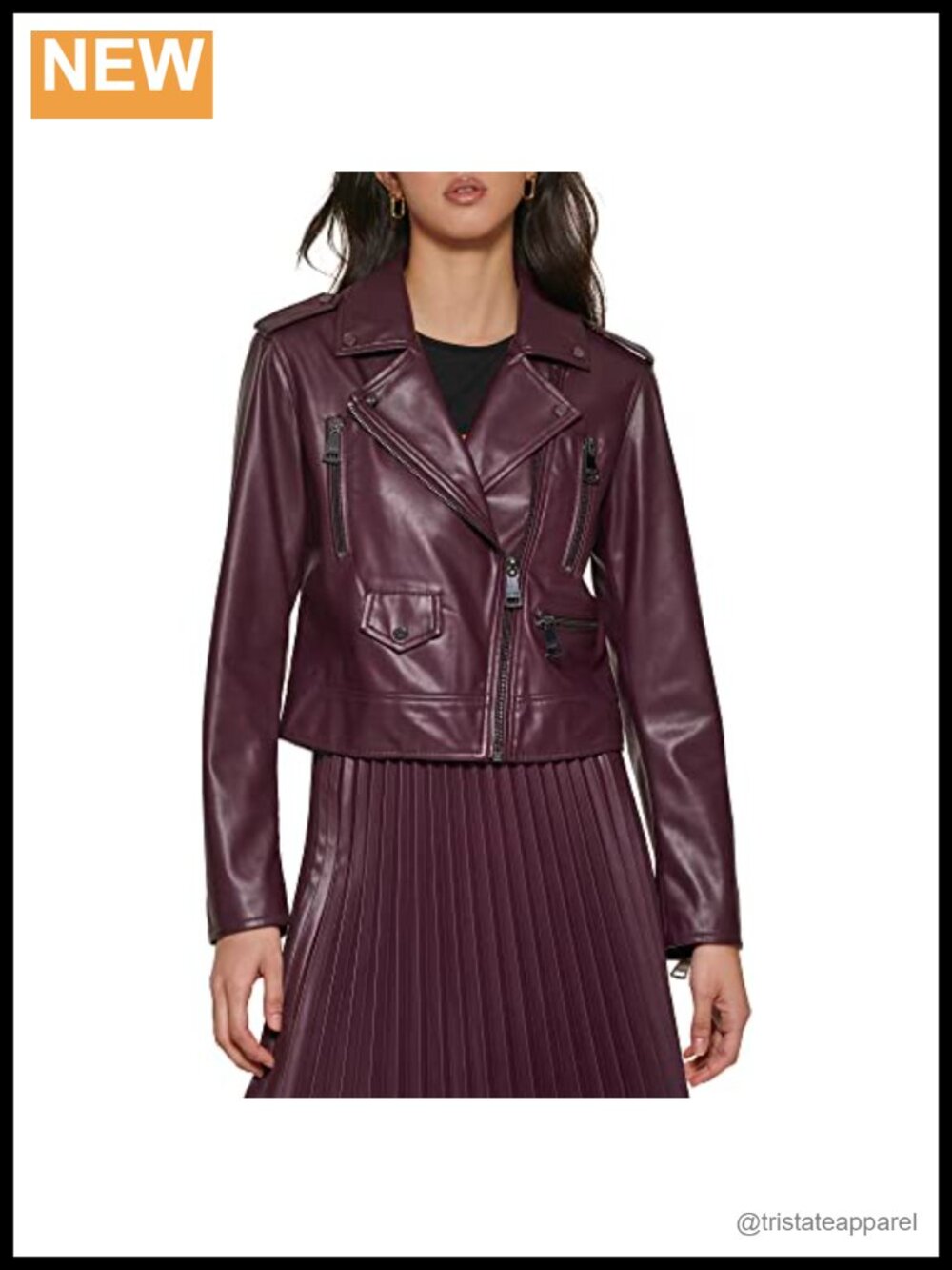 Zipped Detail Faux Leather Moto Jacket Long Sleeve Casual